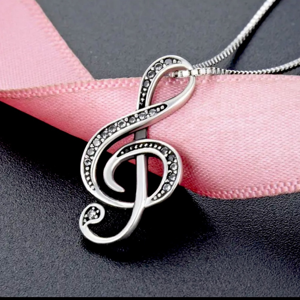 🌟 Sterling Silver Treble Clef 🎼 Pendant Necklace